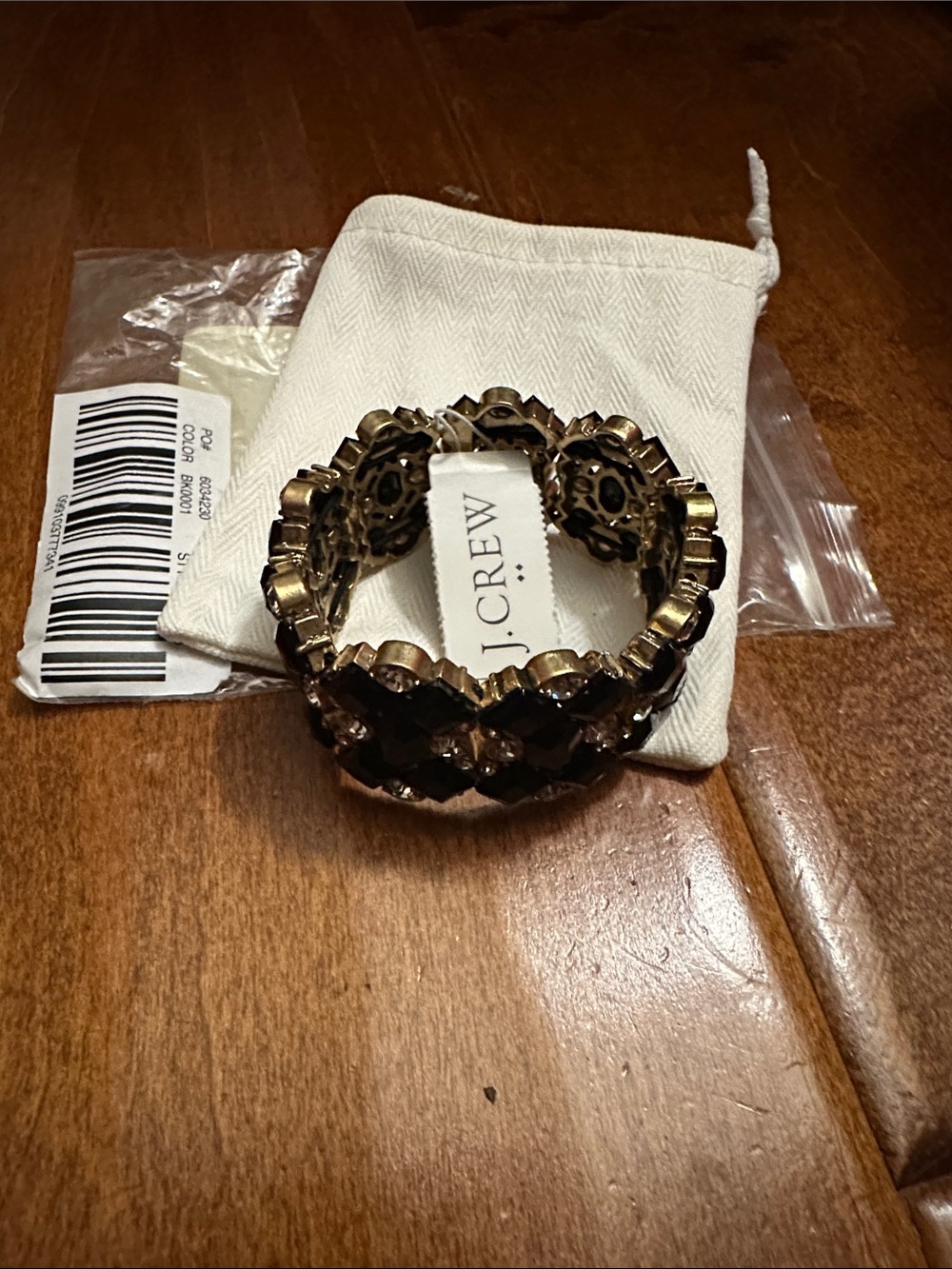 J. Crew Gold and Black Crystal Stretch Bracelet